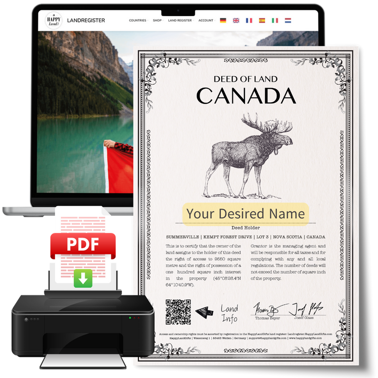 Canada land gift · PDF certificate to print at home