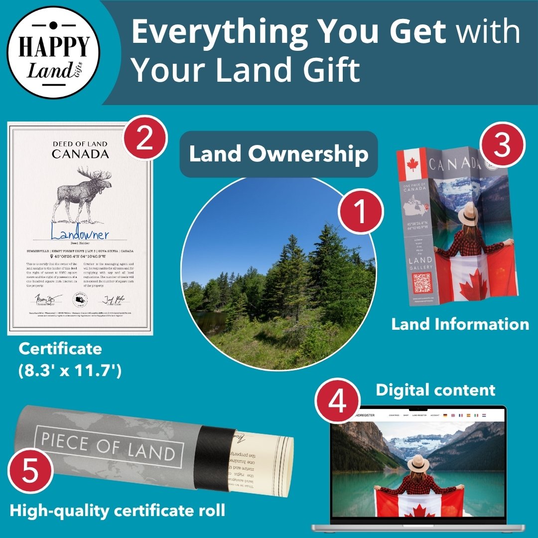 Collage showing certificate, forest landscape, Canadian flag booklet, digital content on tablet, and certificate roll for.