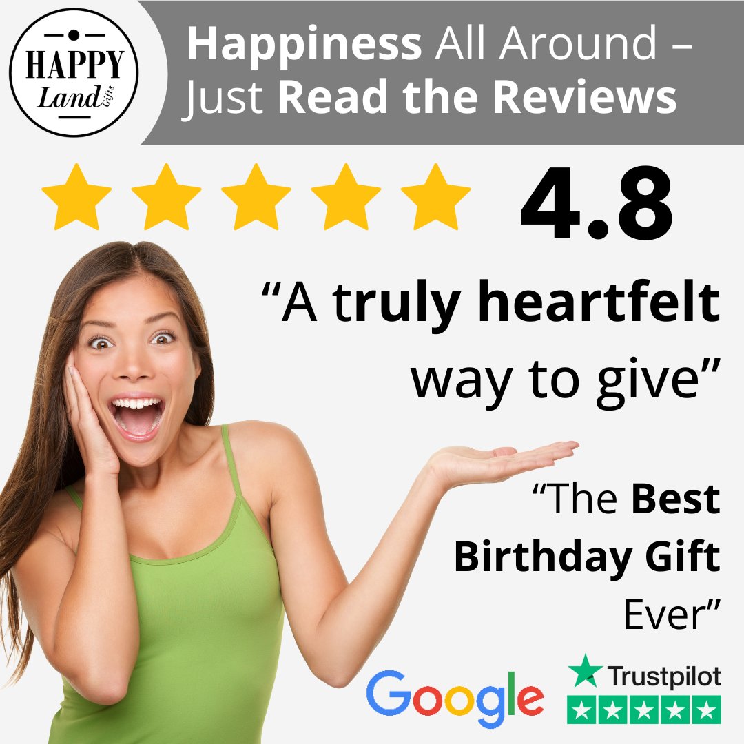 Smiling woman in green tank top with five-star rating and testimonial text on white background.