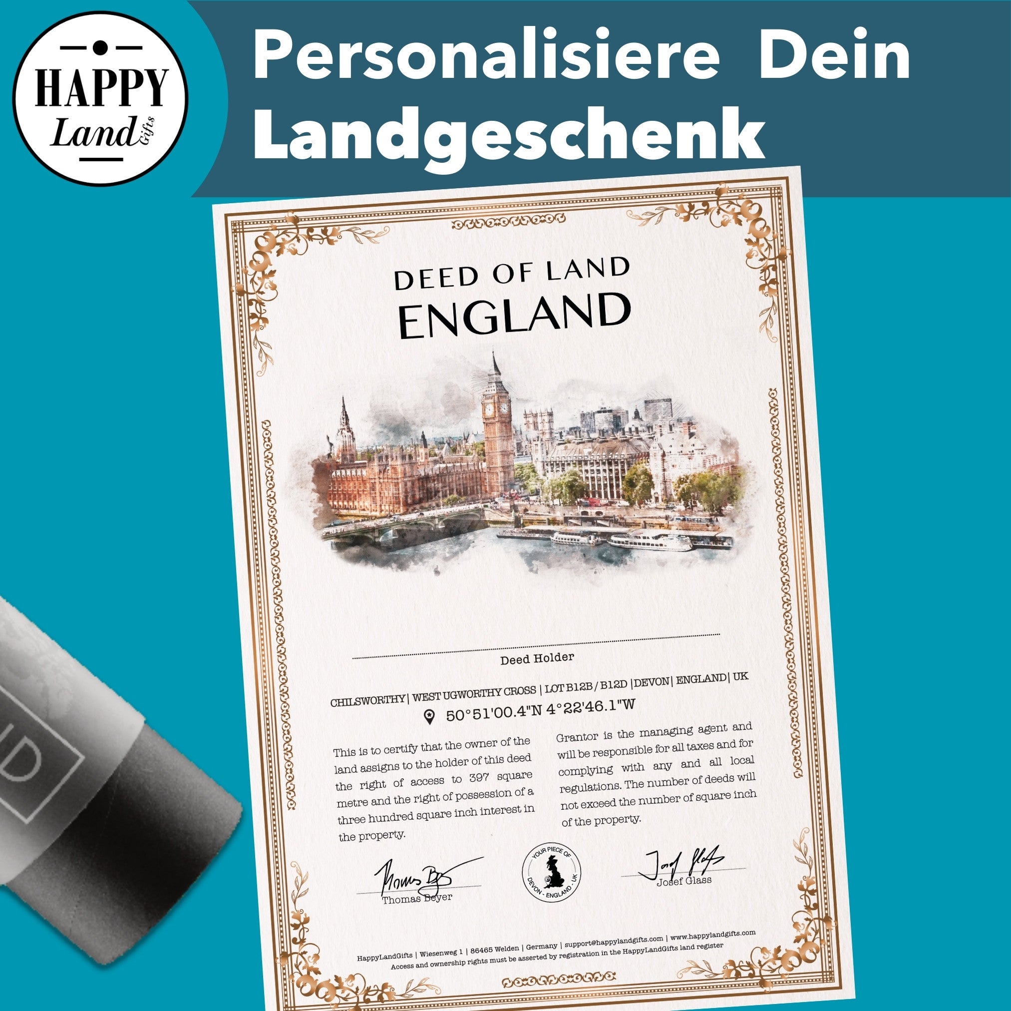 Personalisiere dein England Landgeschenk – gestalte es individuell mit einer personalisierten Urkunde.