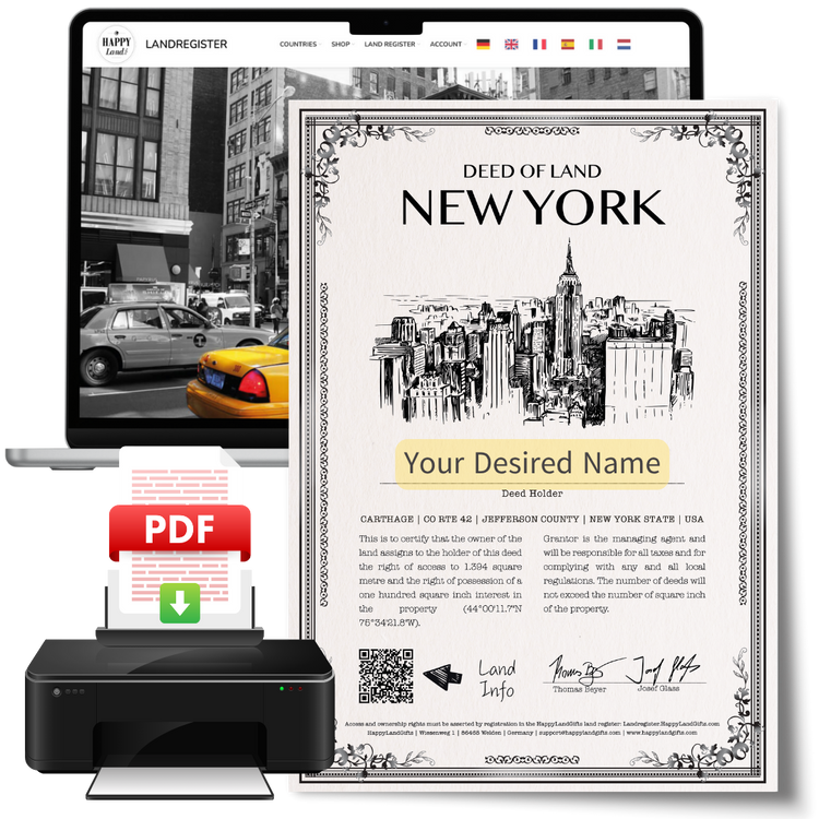New York land gift · PDF certificate to print at home