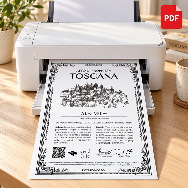 Tuscany land gift · PDF certificate to print at home