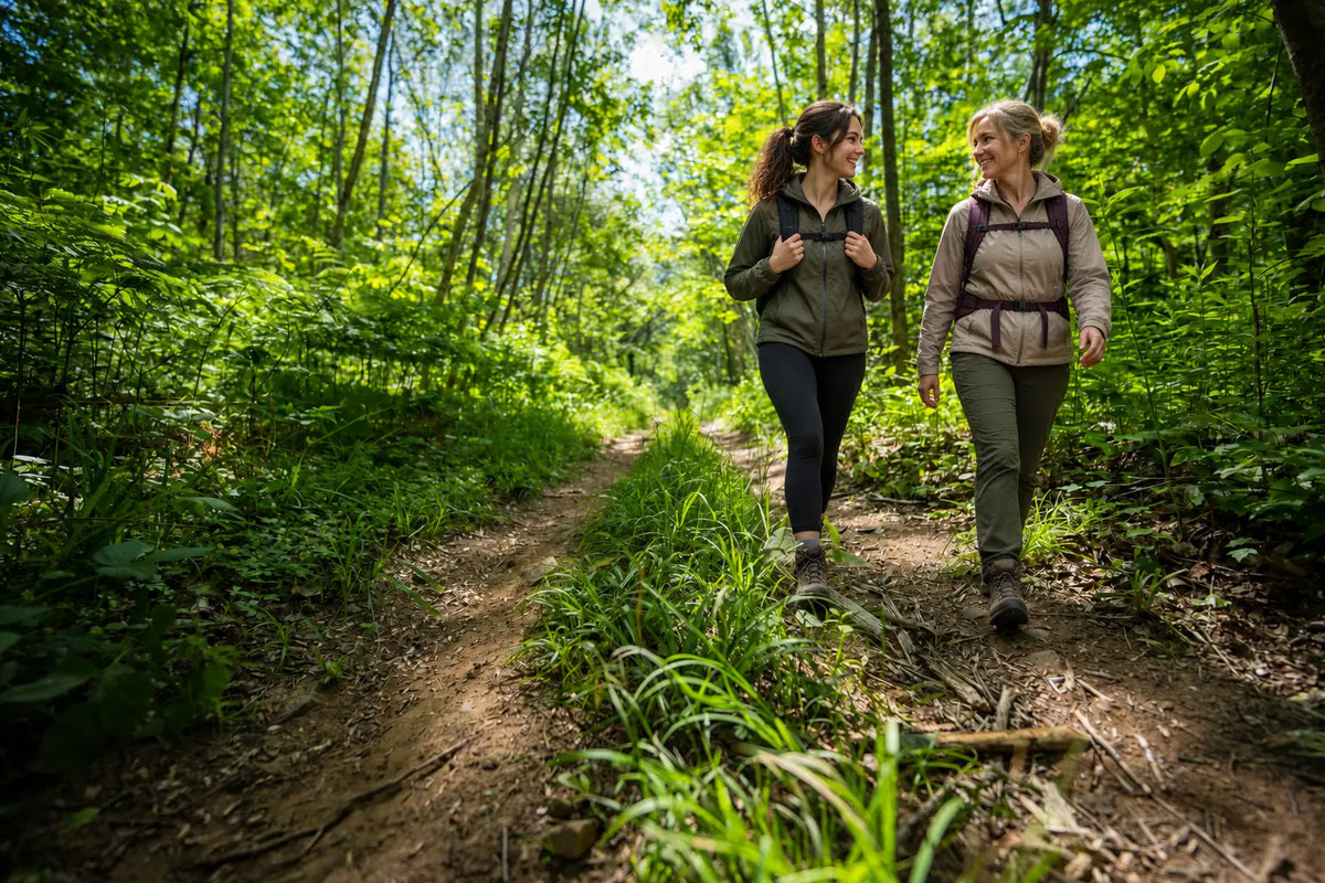 Two people explore the HappyLand property near Summerville in West Hants, Nova Scotia, Canada