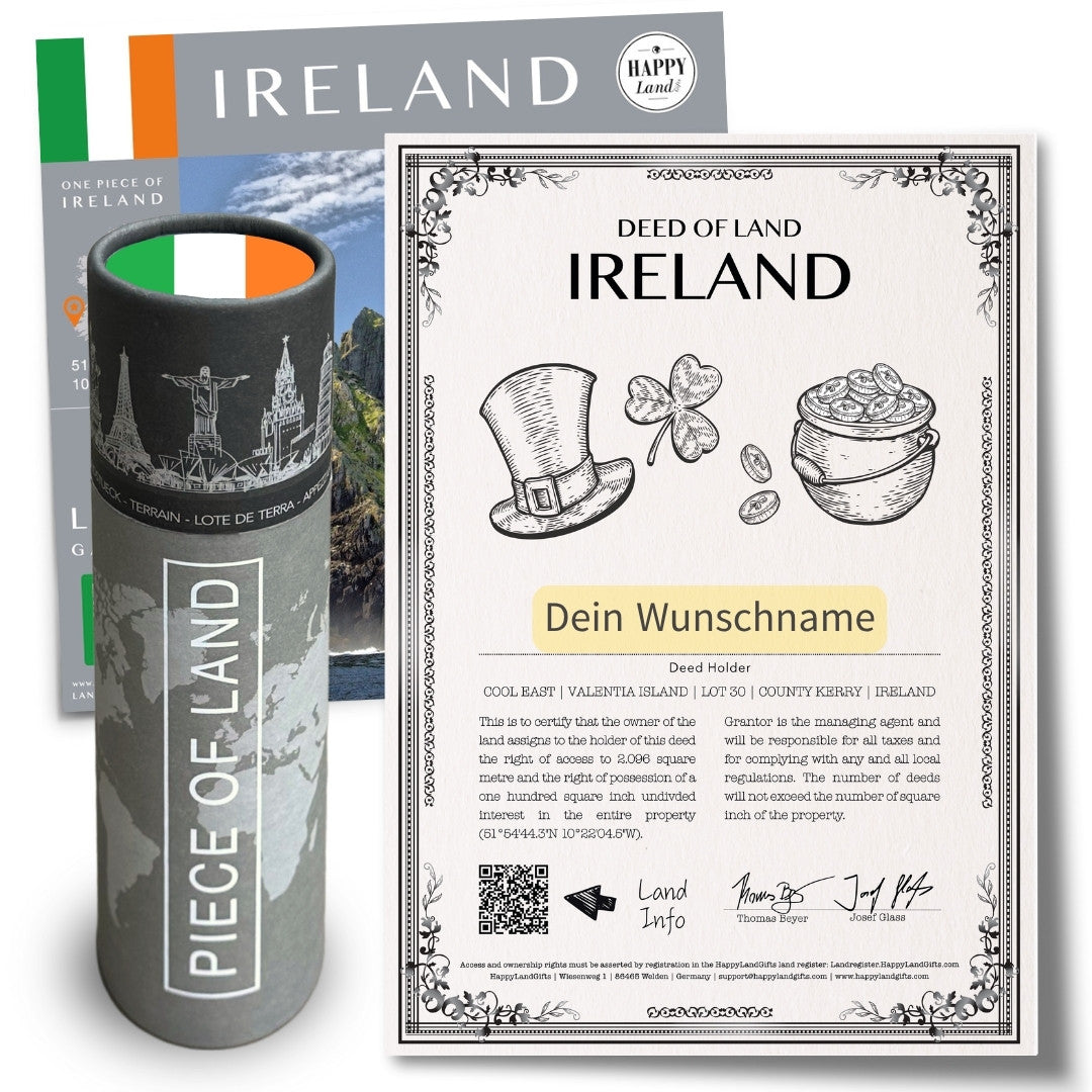 Irland-Landgeschenk mit personalisierbarer Urkunde und passender Geschenkrolle