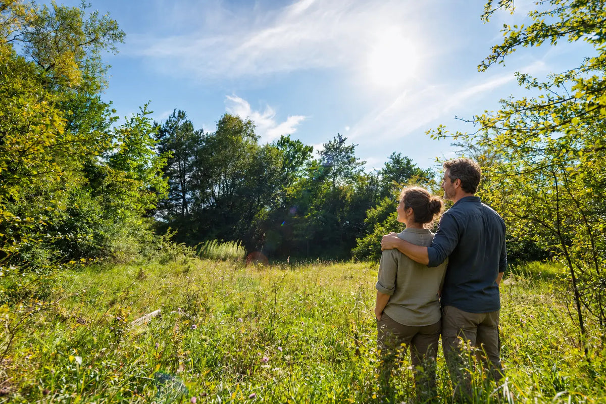 Two people explore the HappyLand property near Welden, west of Augsburg, in Bavaria, Germany