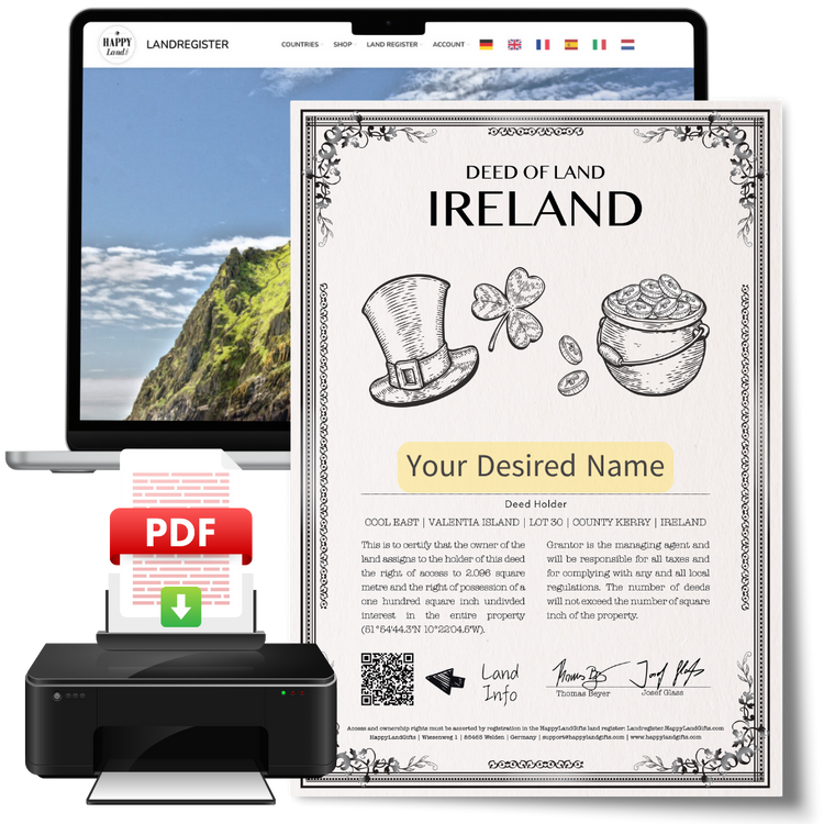 Ireland land gift · PDF certificate to print at home