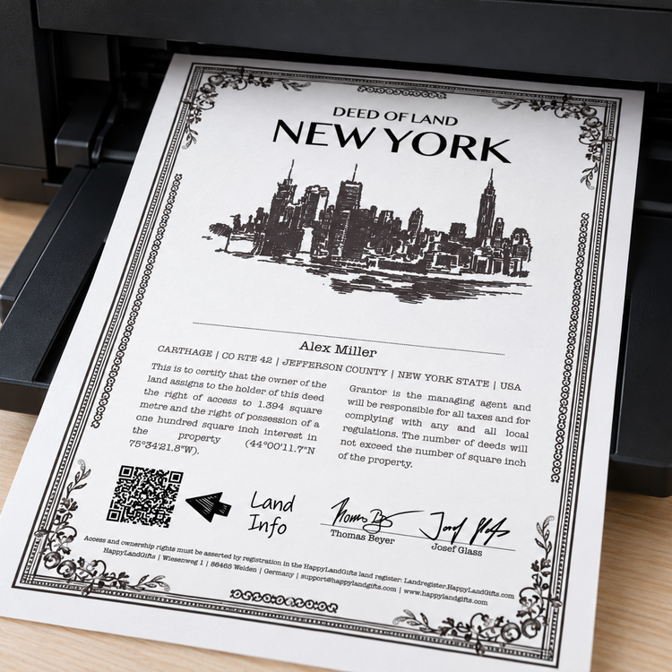 New York-Landgeschenk · PDF-Urkunde zum Selbstausdrucken